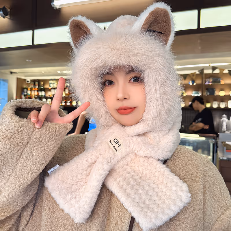Cute Fox Ears 2-in-1 Hat and Scarf